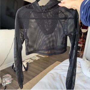 LF Black Mesh Cropped Hoodie